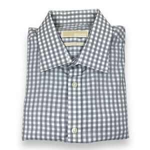 MICHAEL Kors Dress Shirt Mens 16.5‎ 34/35 Gray Gingham Long Sleeve Button Down